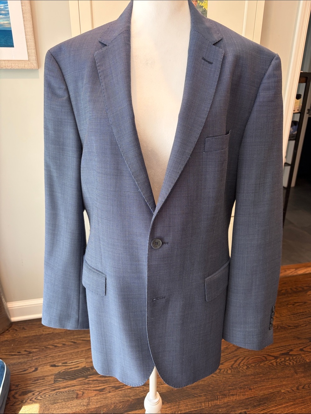 Boss 42R 100% Light Wool Navy Patterned Sport Coat, EUC